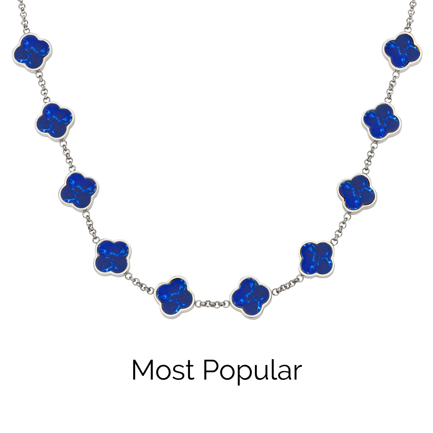 Blue Lace Agate Clover Custom Name Necklace (Silver)