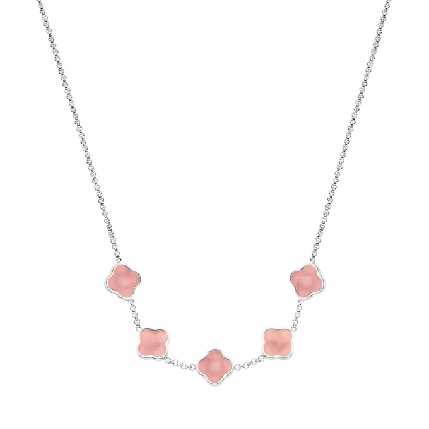 Rose Quartz Clover Custom Name Necklace (Silver)