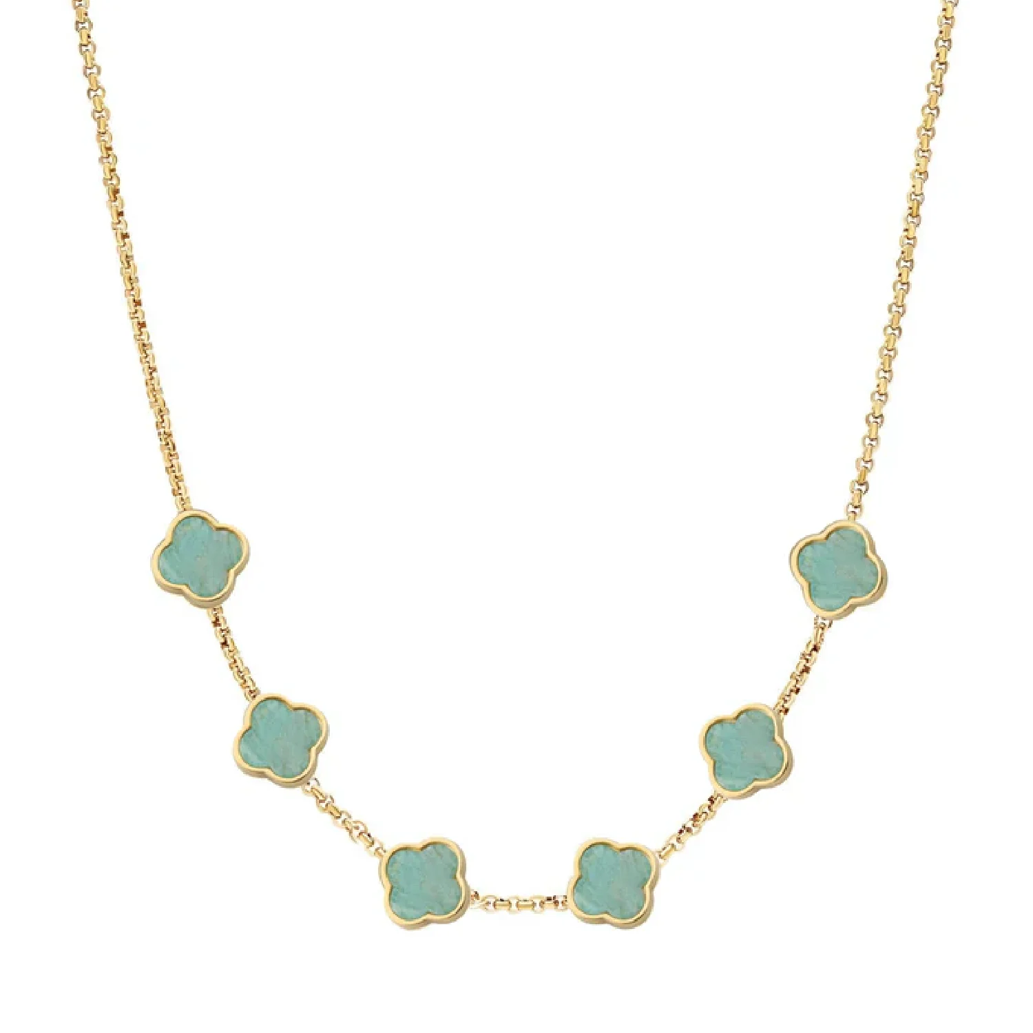 Amazonite Clover Custom Name Necklace (Gold)