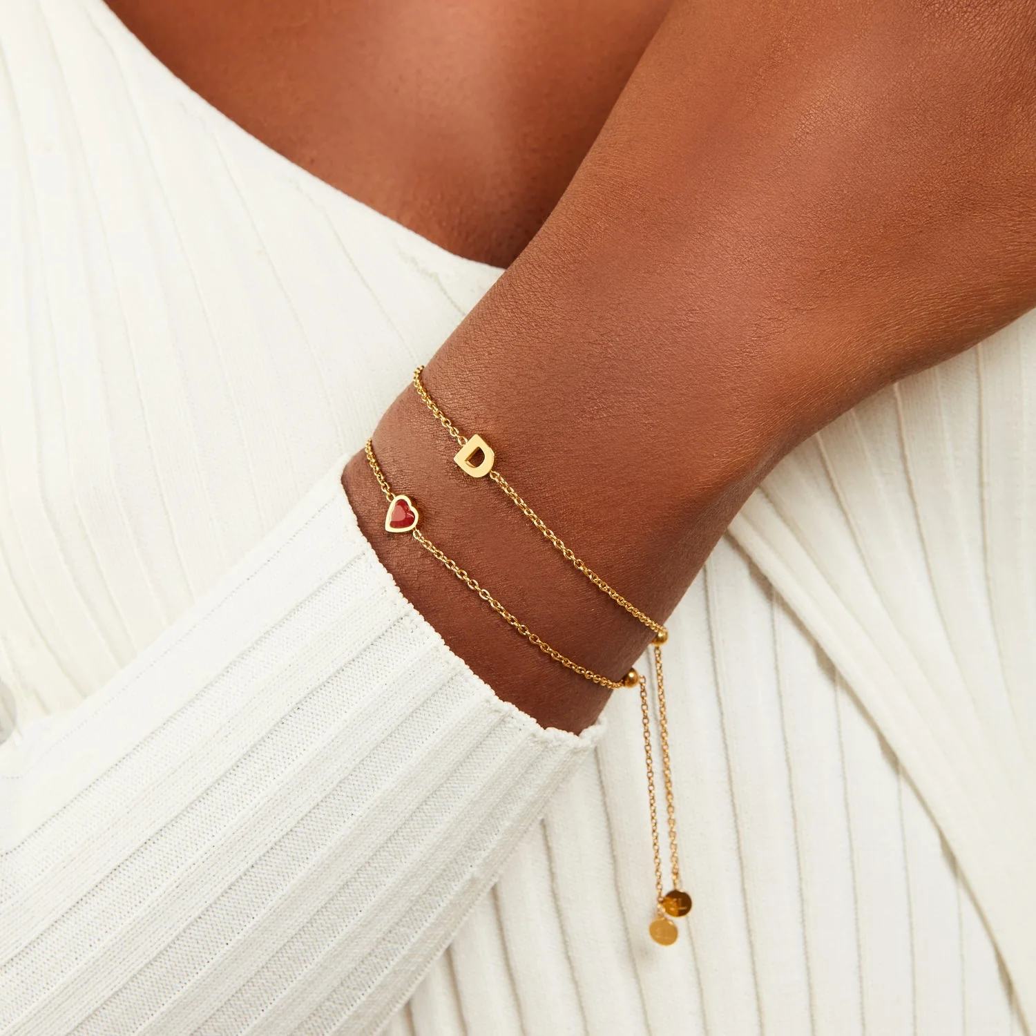 Mini Heart Birthstone & Initial Bracelet Bundle (Gold)