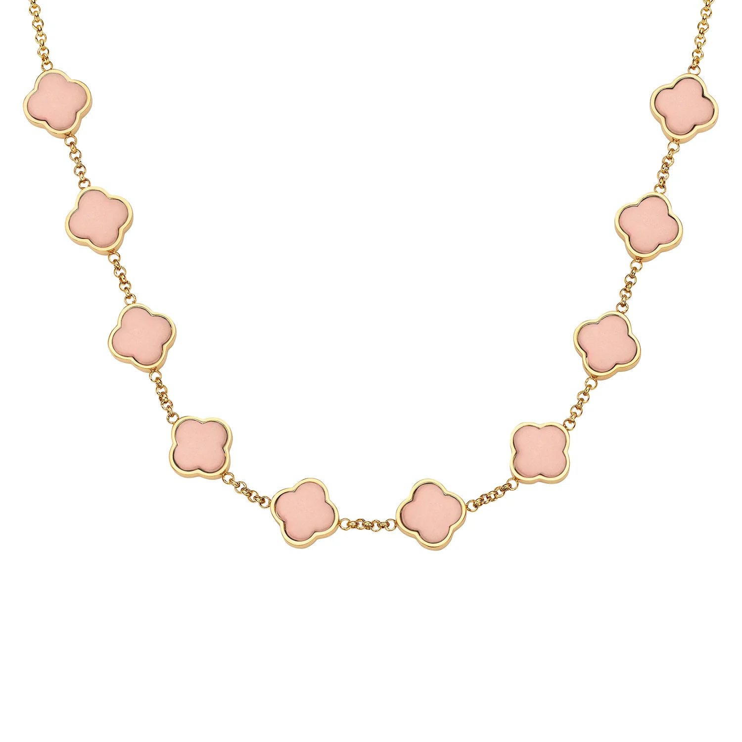 Rose Quartz Clover Custom Name Necklace (Gold)