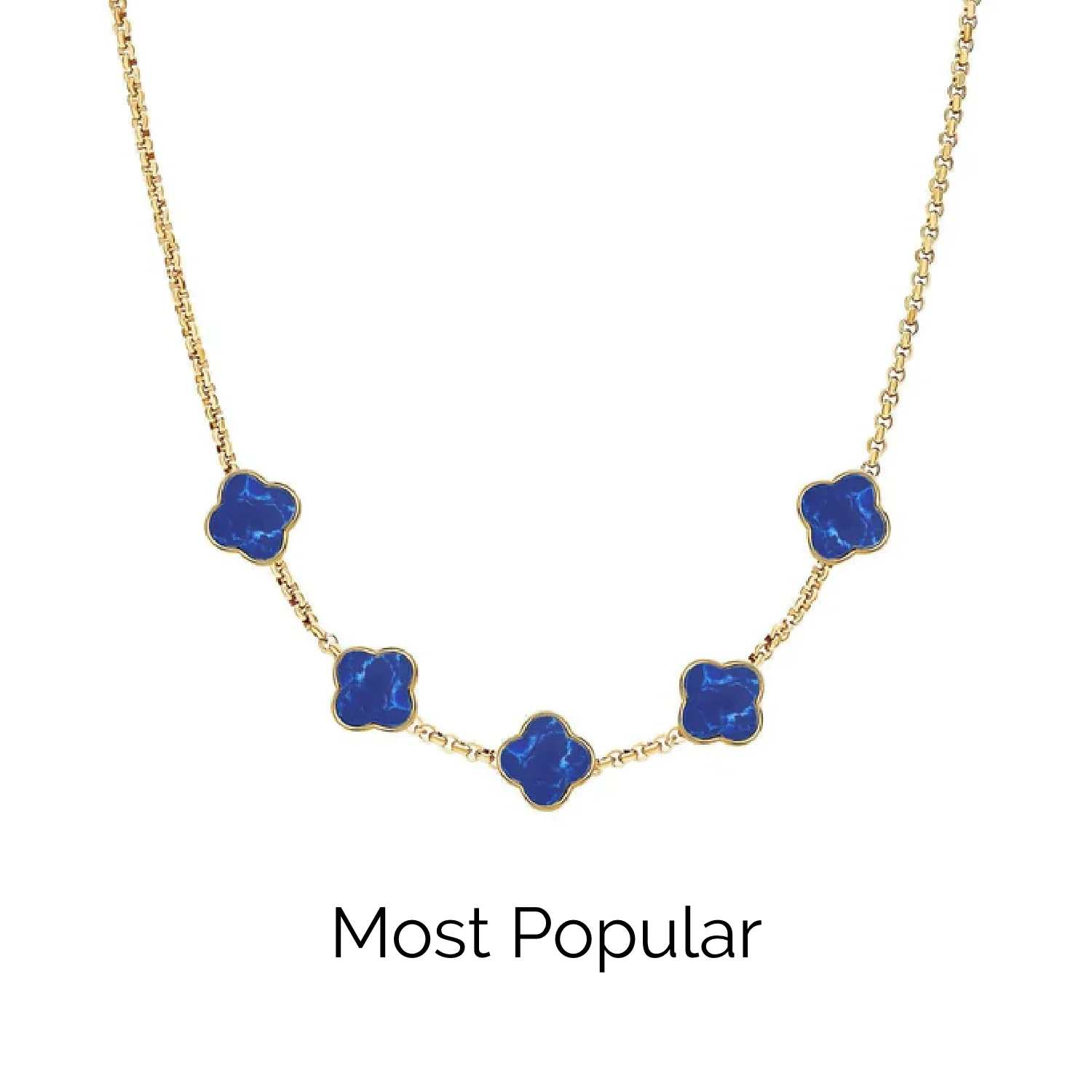 Blue Lace Agate Clover Custom Name Necklace (Gold)