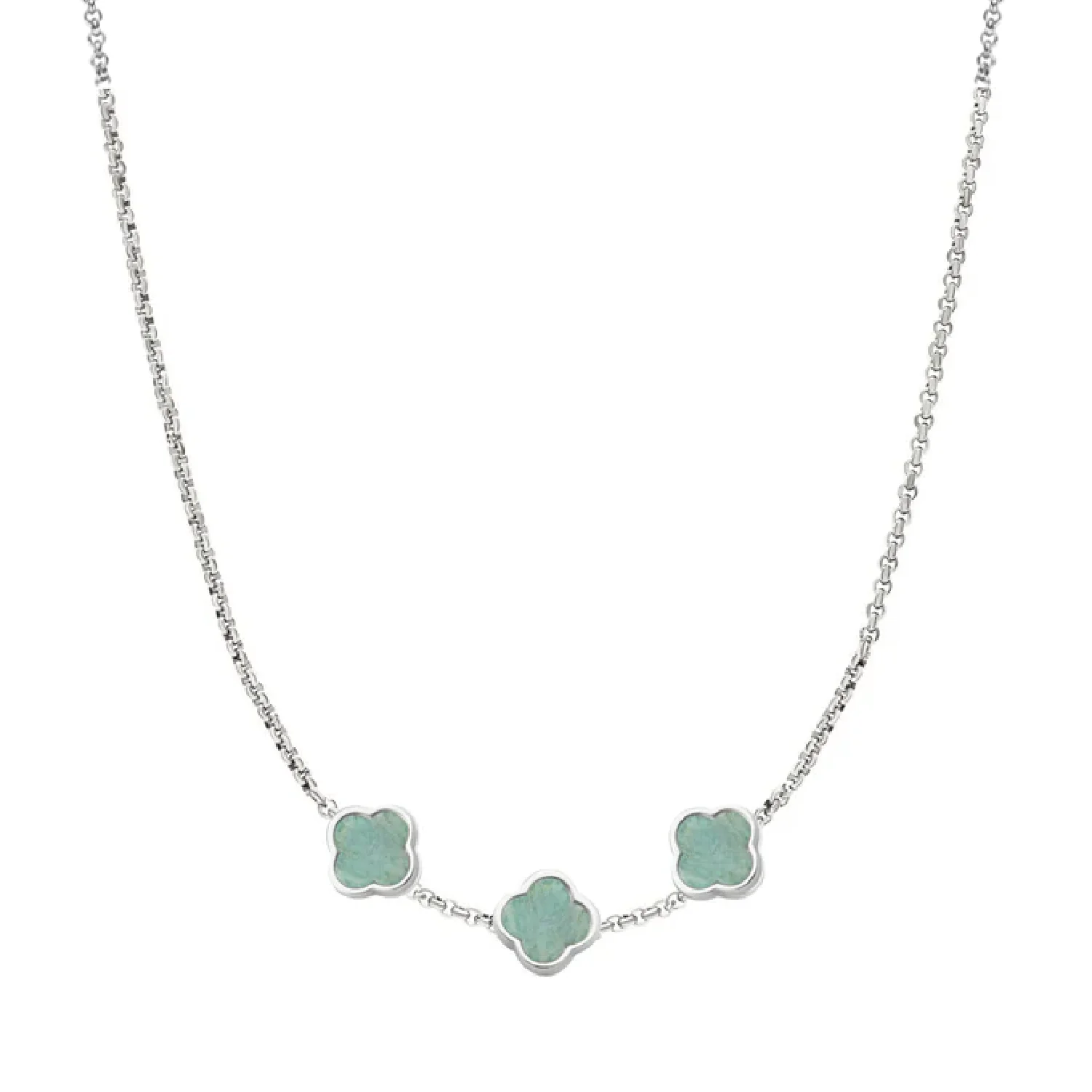 Amazonite Clover Custom Name Necklace (Silver)