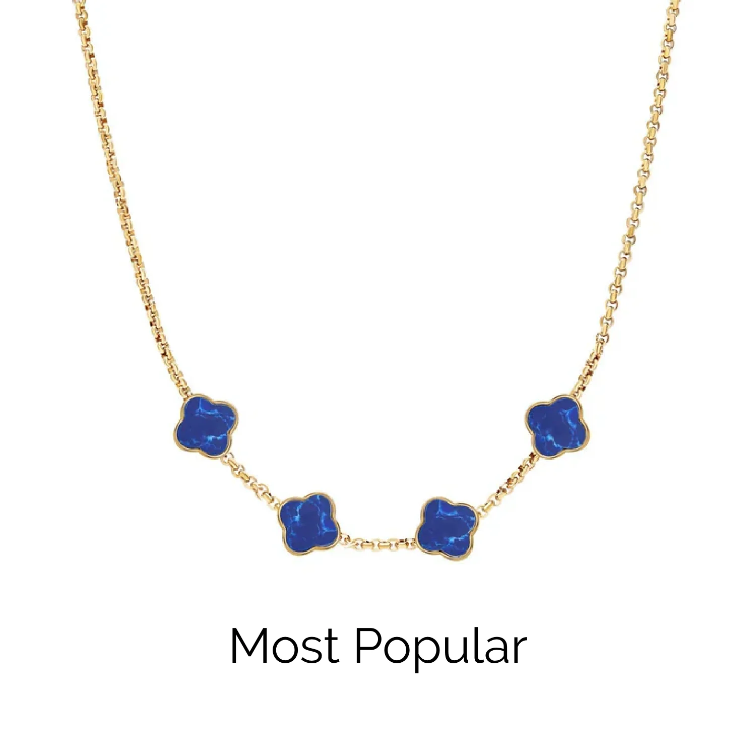 Blue Lace Agate Clover Custom Name Necklace (Gold)