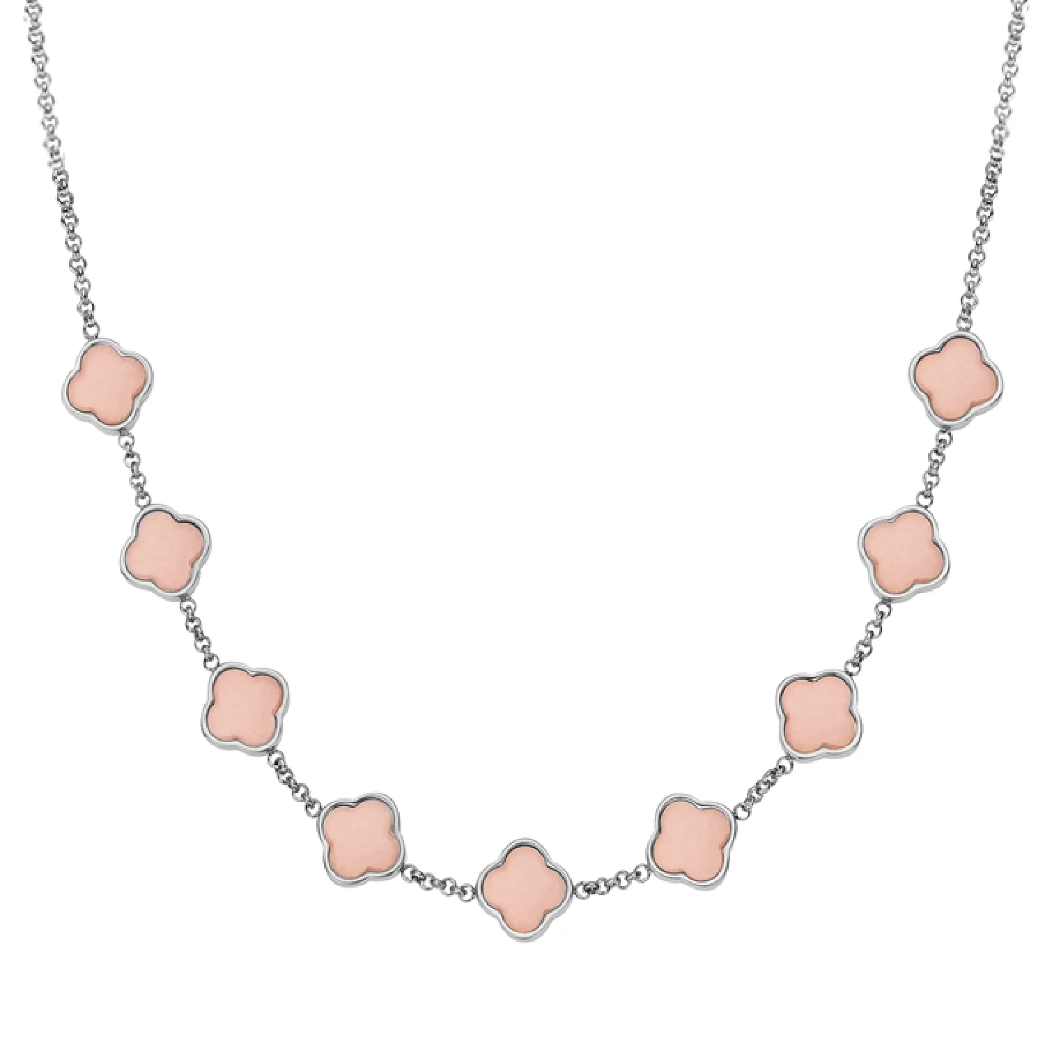 Rose Quartz Clover Custom Name Necklace (Silver)