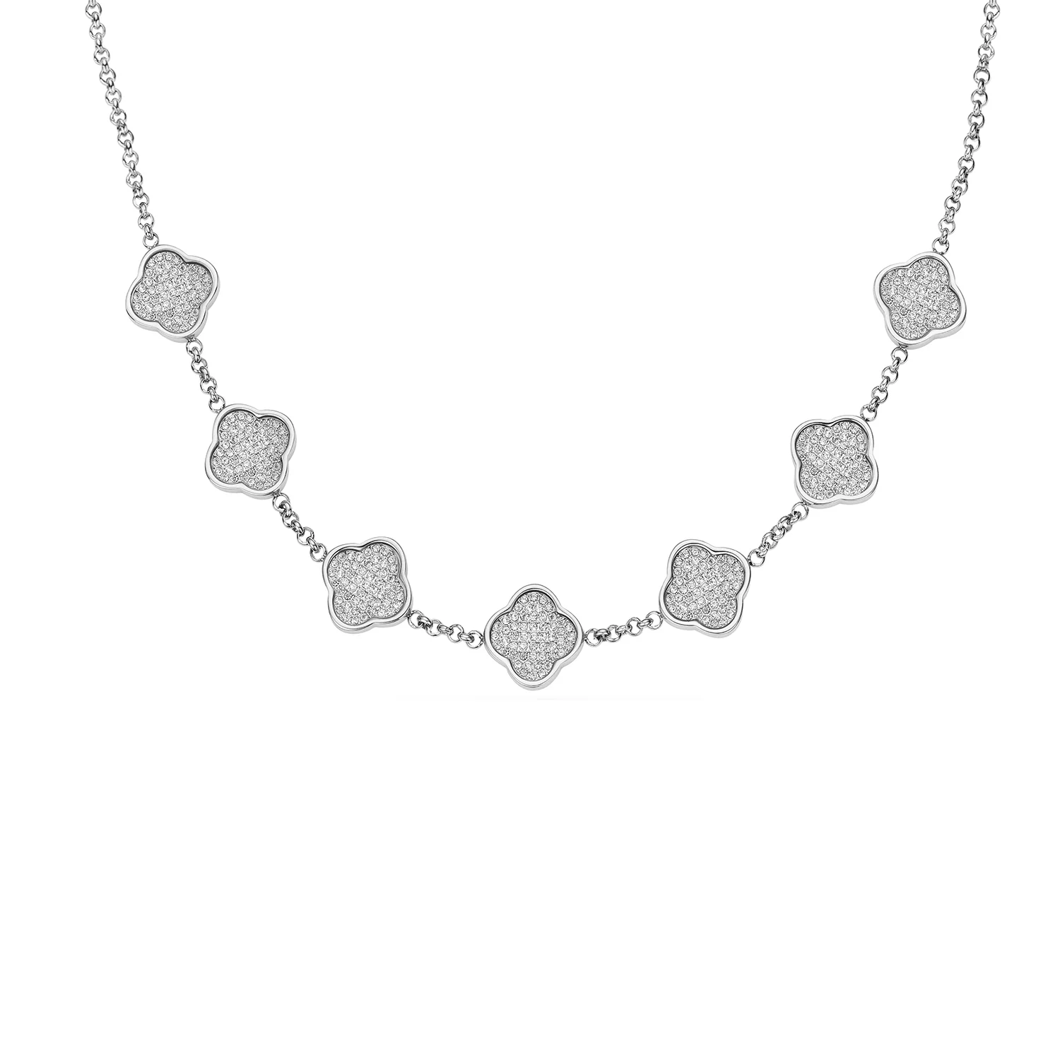 Shimmer Pavé Clover Necklace (Silver)