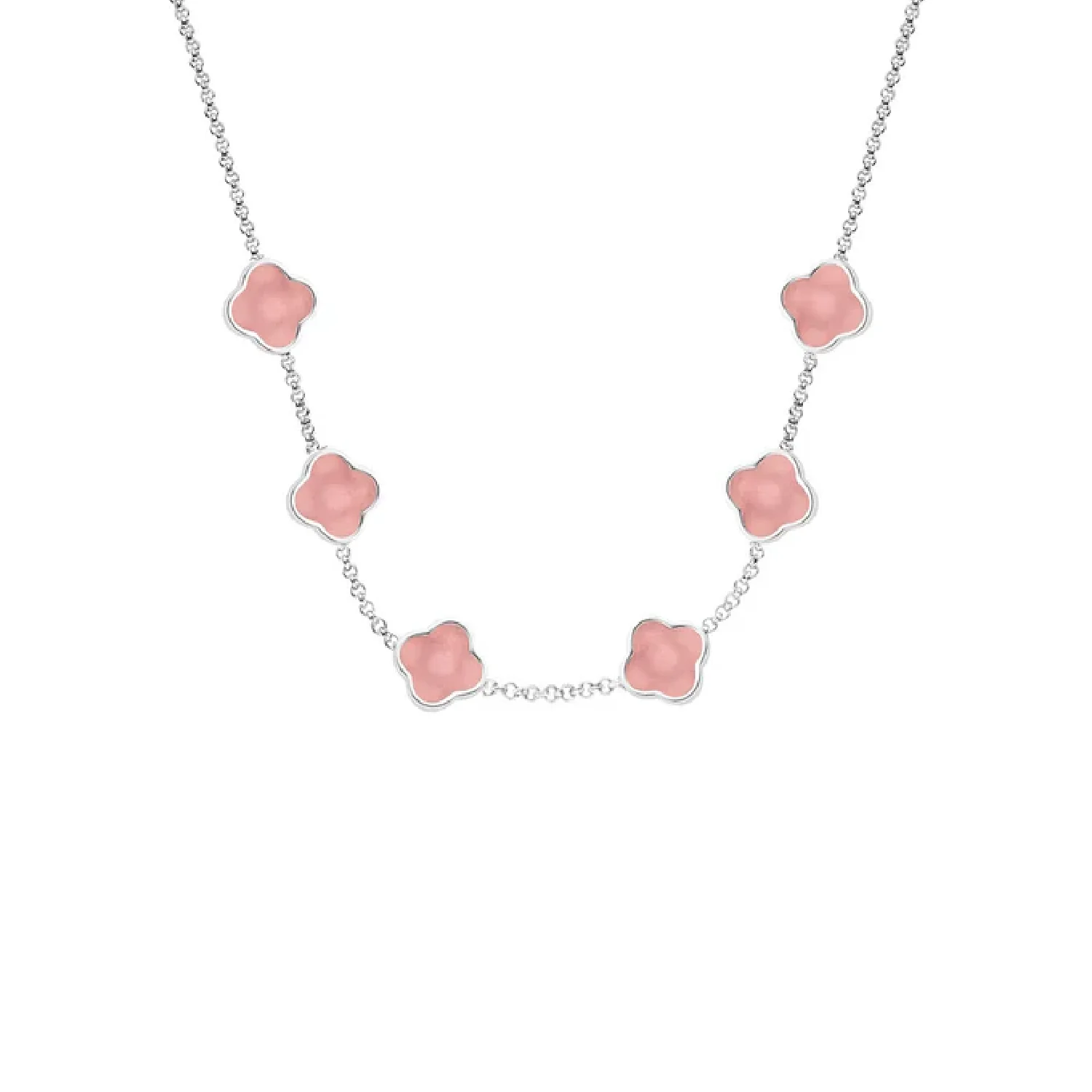 Rose Quartz Clover Custom Name Necklace (Silver)