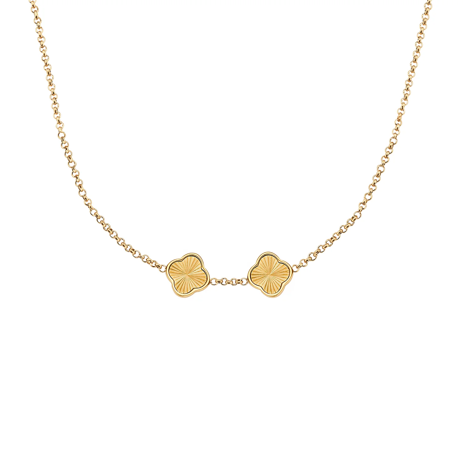 Textured Clover Custom Name Necklace (Gold)