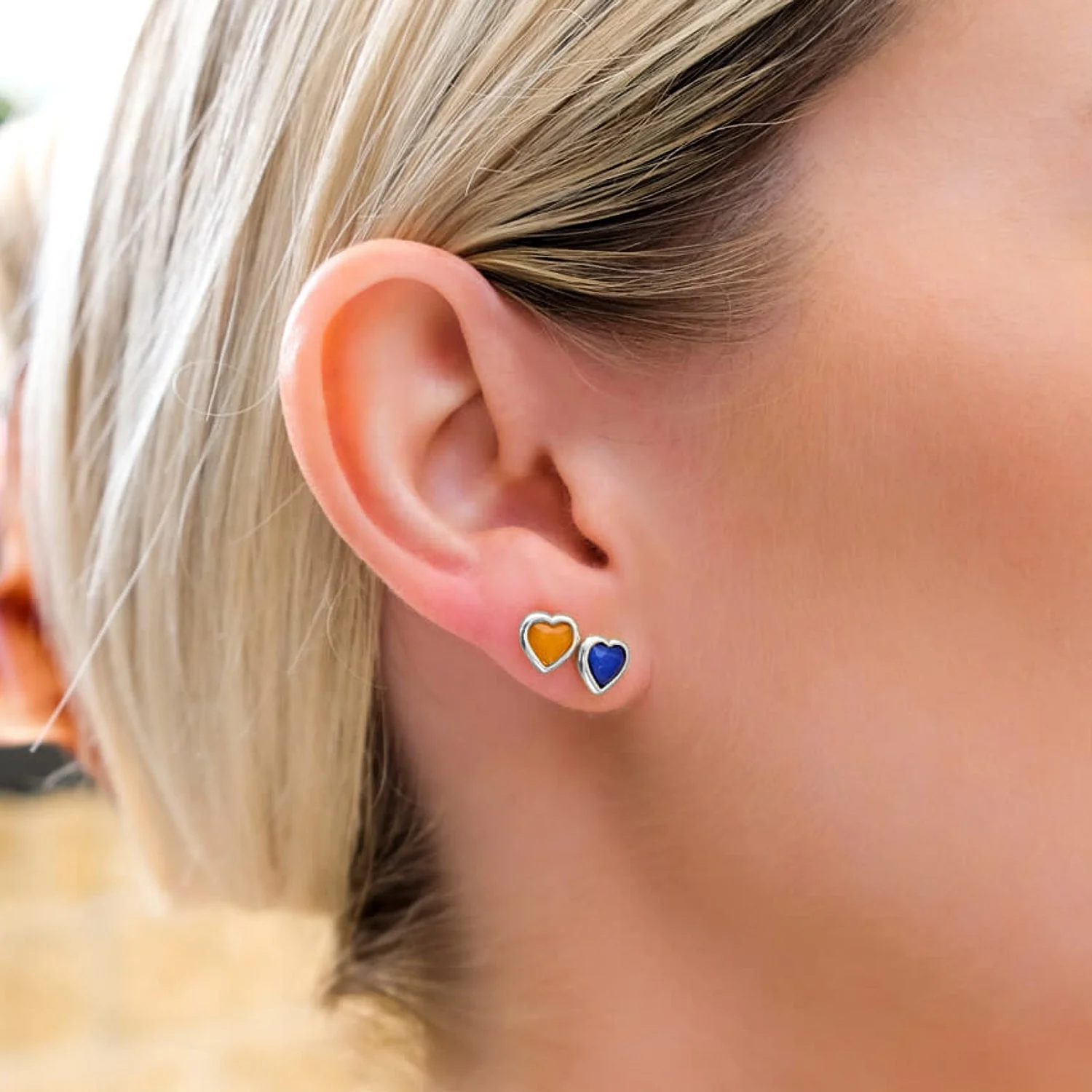 Mini Heart Birthstone Stud Earrings (Silver)