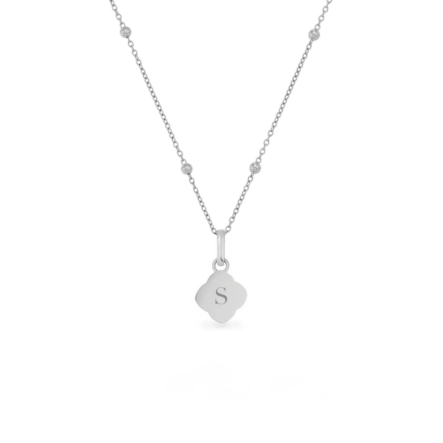 Black Enamel Clover Pendant Necklace (Silver)