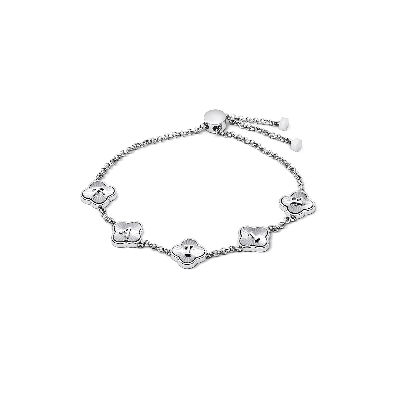 Textured Clover Custom Name Bracelet (Silver)