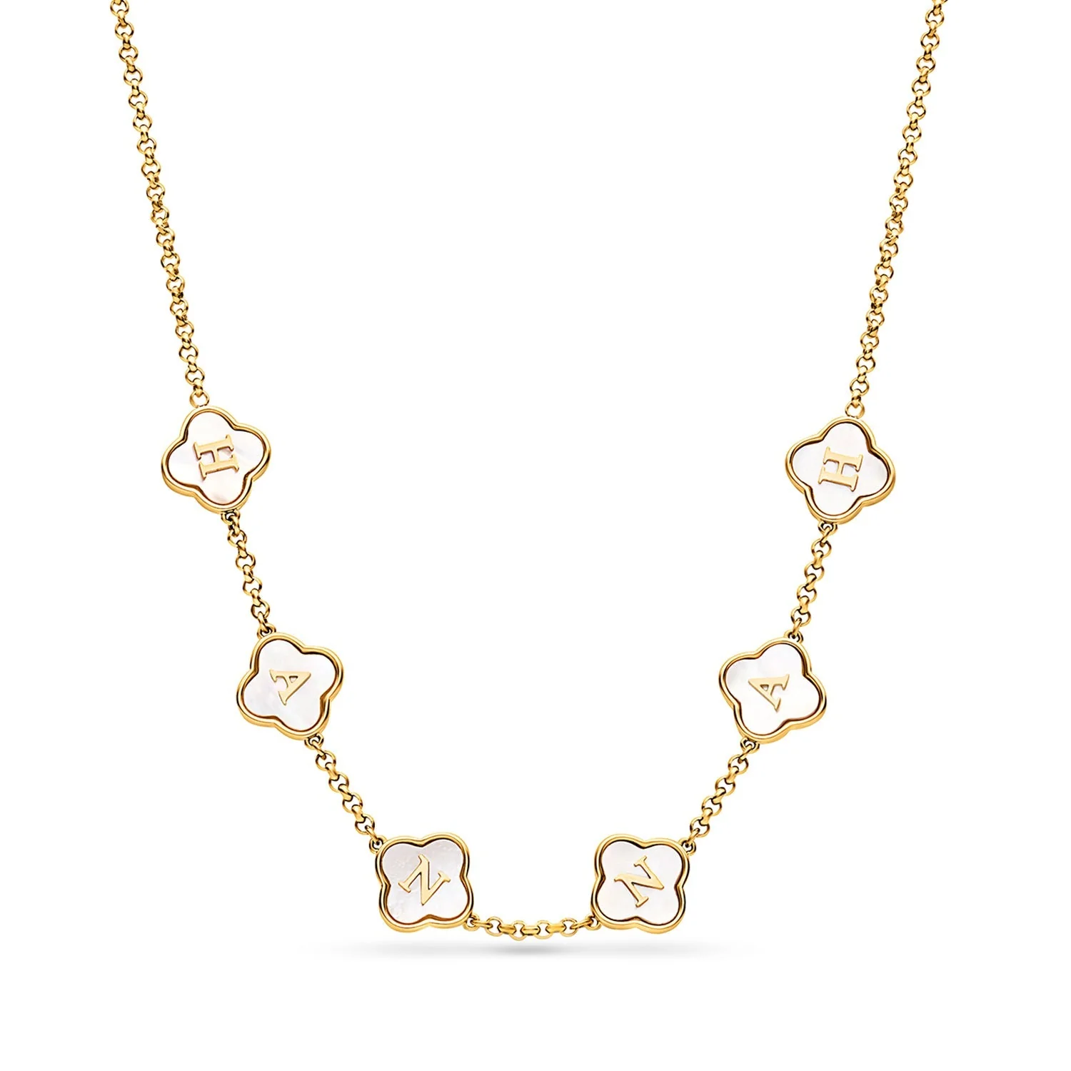 Pearl Clover Custom Name Necklace (Gold)