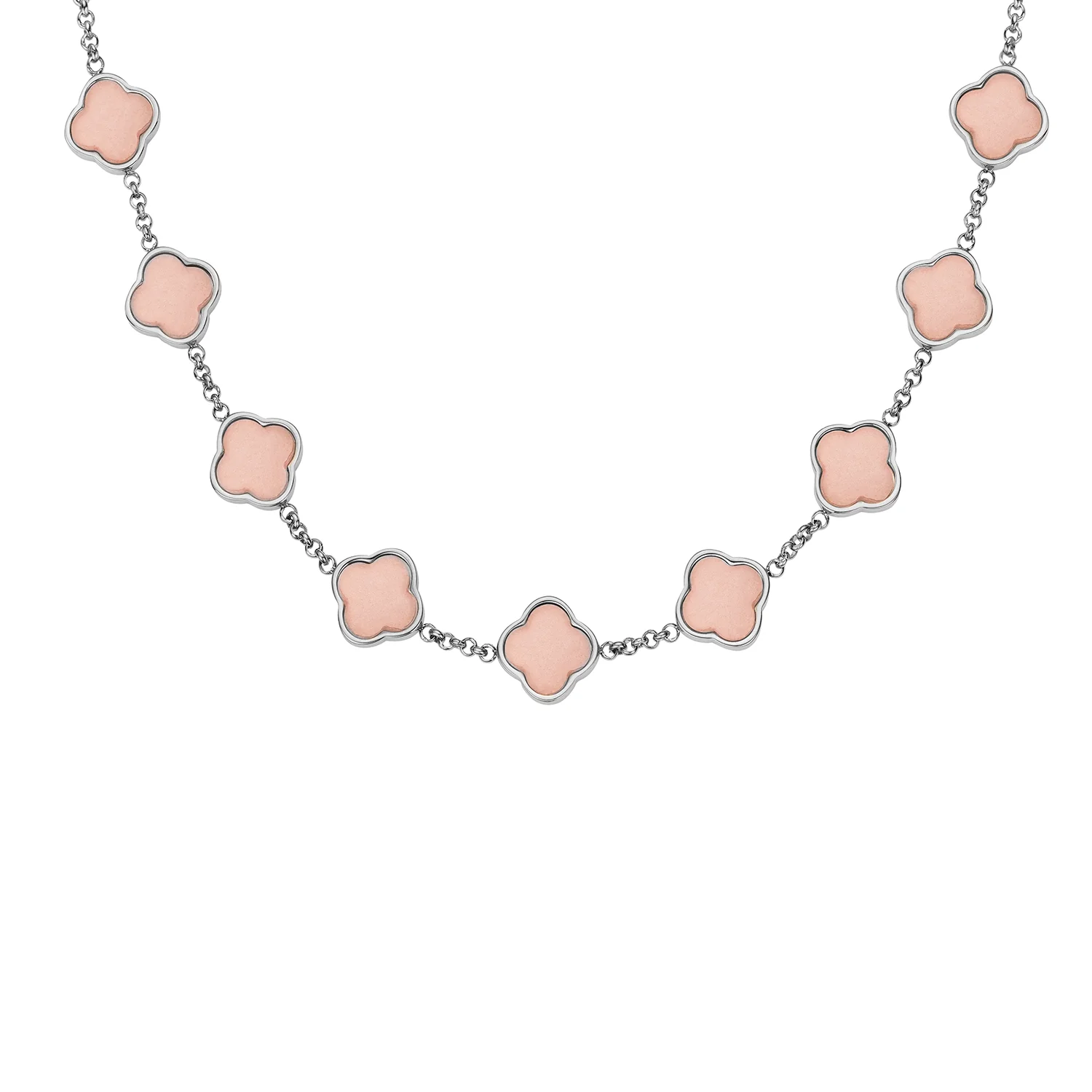 Rose Quartz Clover Custom Name Necklace (Silver)