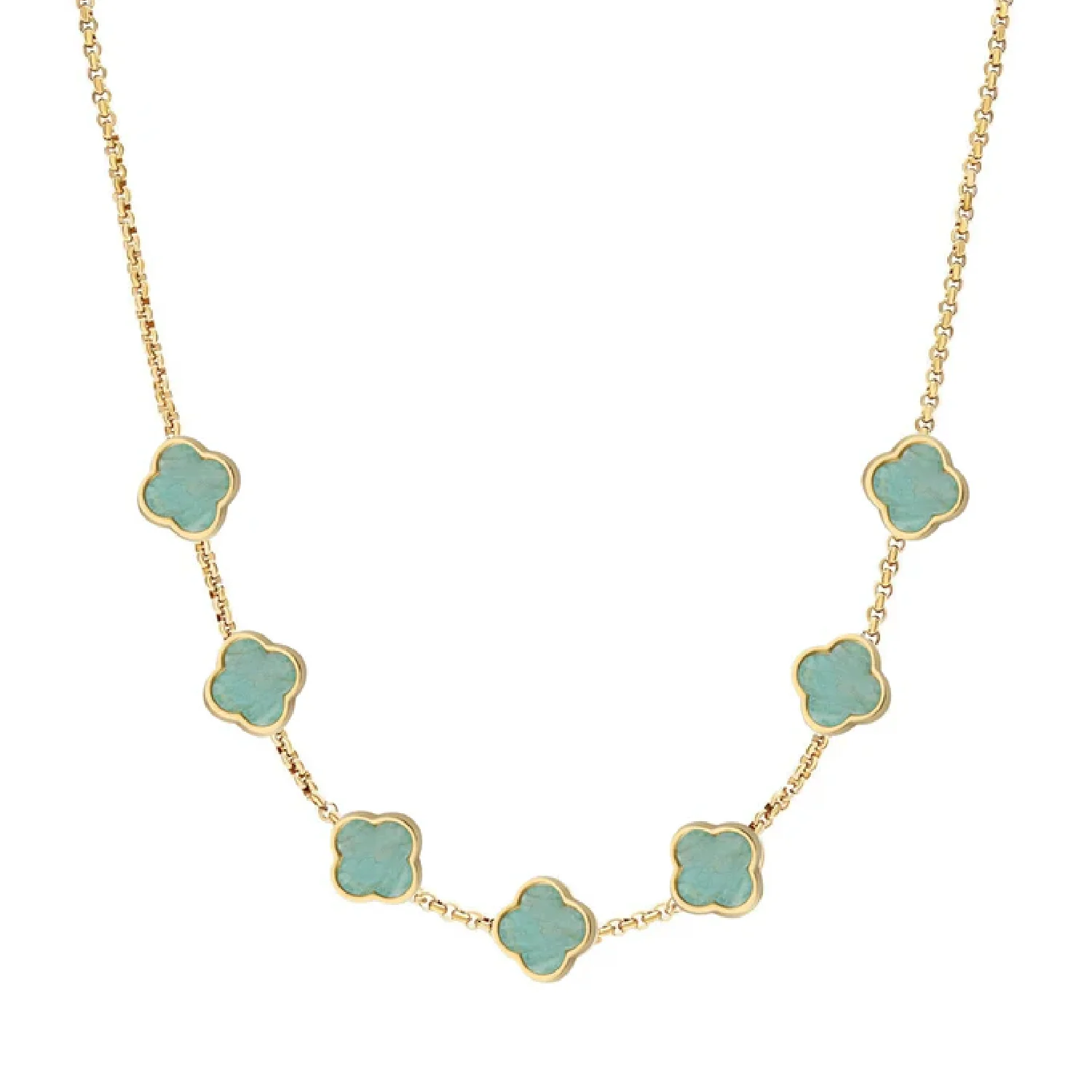 Amazonite Clover Custom Name Necklace (Gold)
