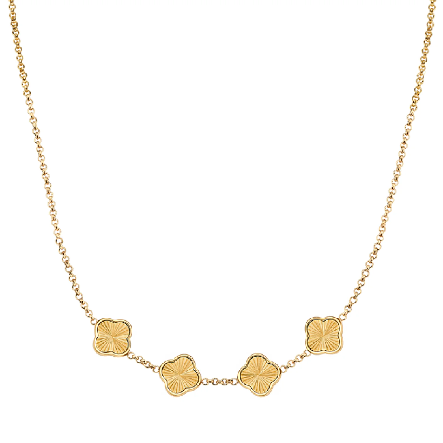 Textured Clover Custom Name Necklace (Gold)