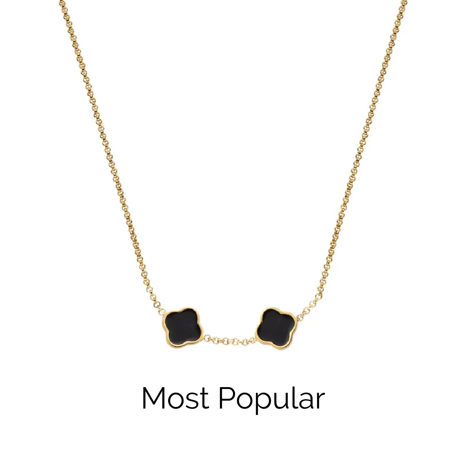 Black Enamel Clover Custom Name Necklace (Gold)