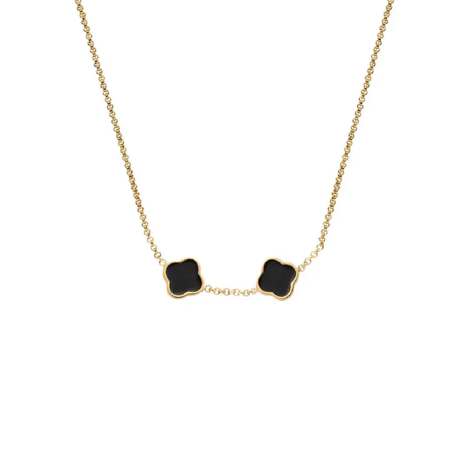 Black Enamel Clover Custom Name Necklace (Gold)