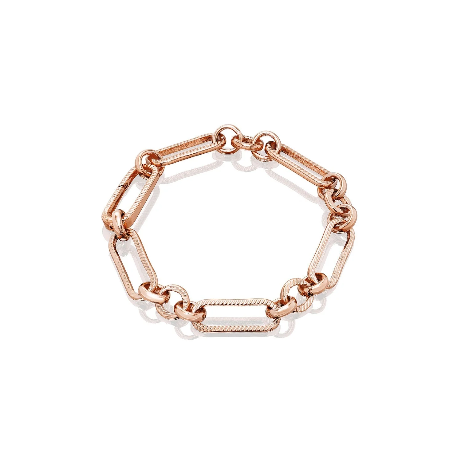 Letter & Birthstone Figaro Chain Bracelet (Rose Gold)