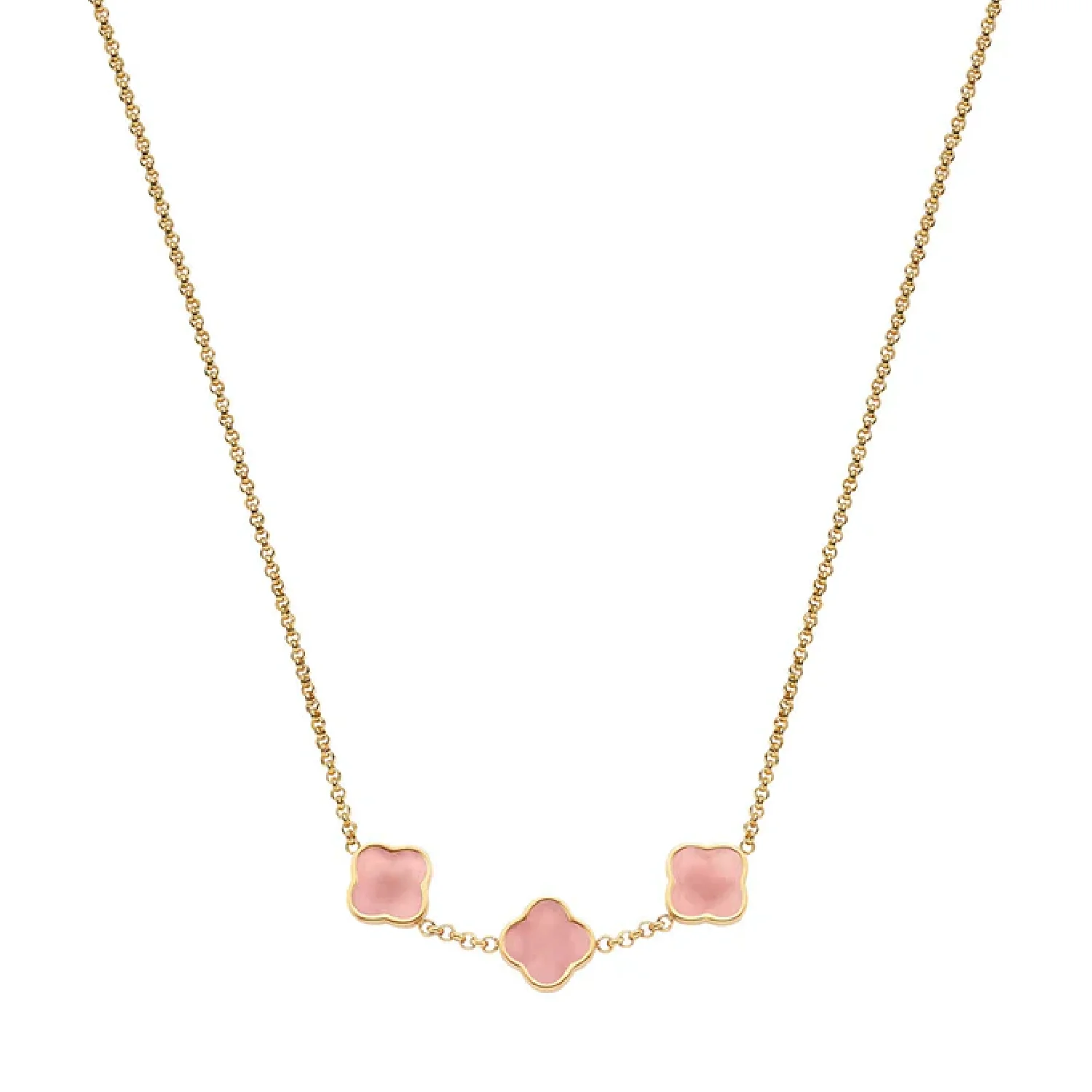 Rose Quartz Clover Custom Name Necklace (Gold)