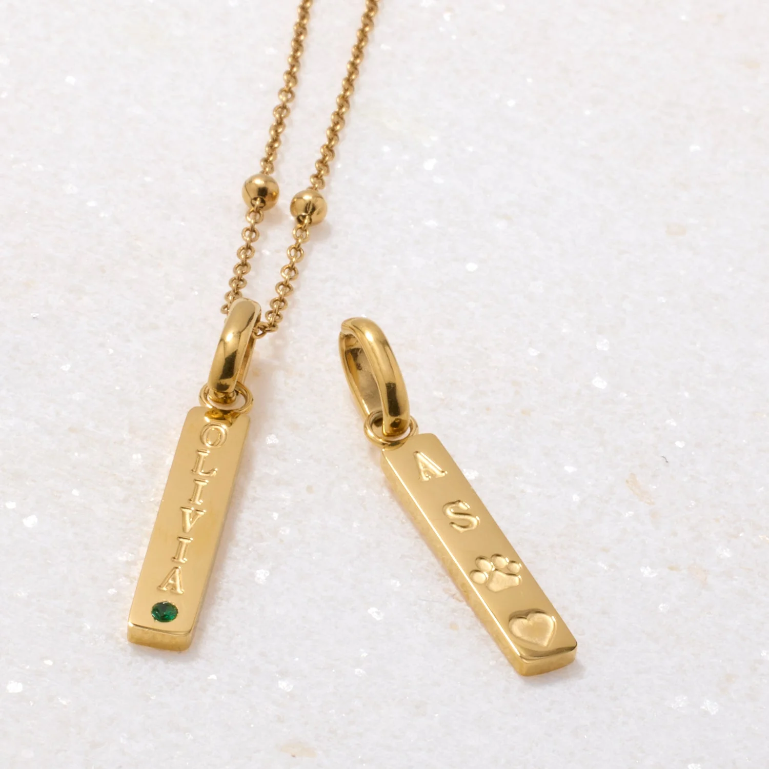 Custom Stamped Bar Pendant Necklace (Gold)