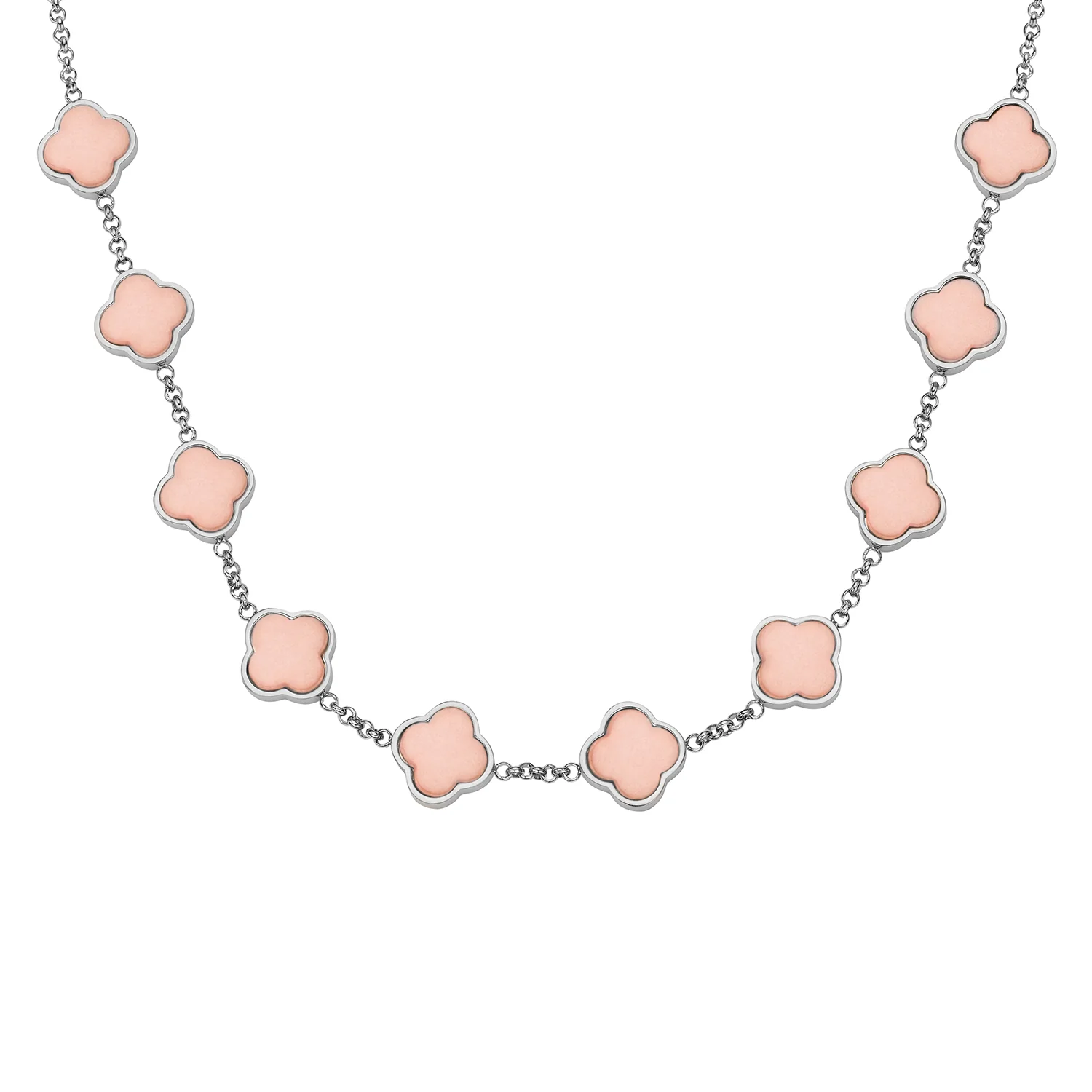 Rose Quartz Clover Custom Name Necklace (Silver)