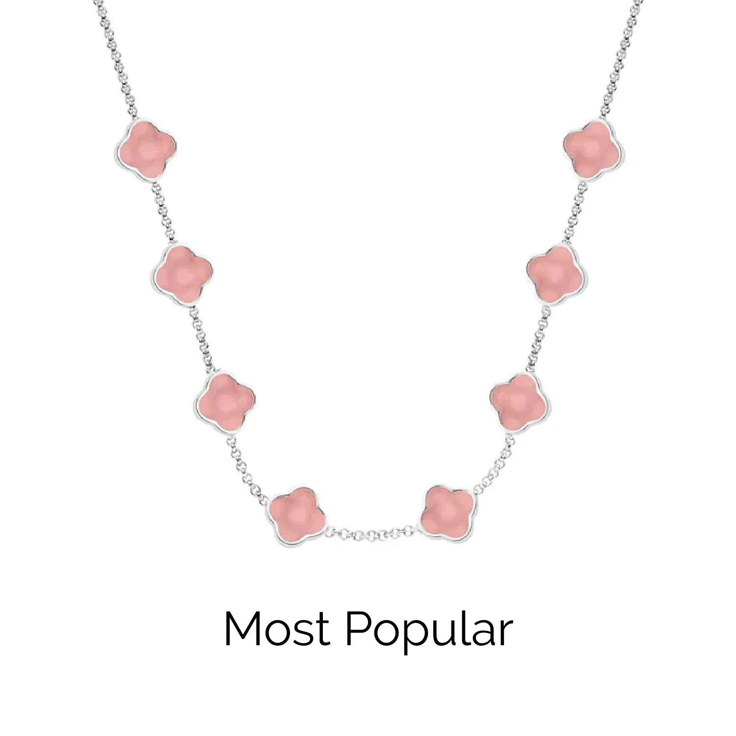 Rose Quartz Clover Custom Name Necklace (Silver)