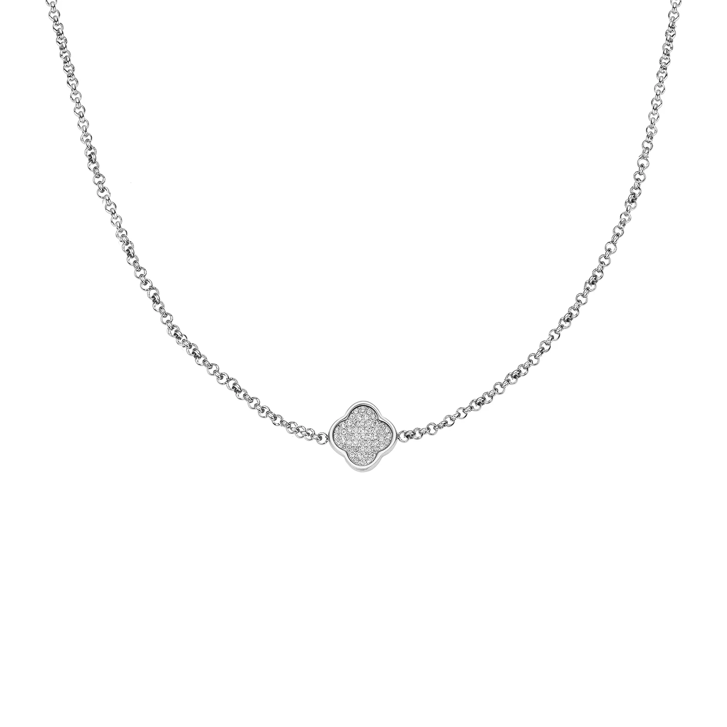 Shimmer Pavé Clover Necklace (Silver)