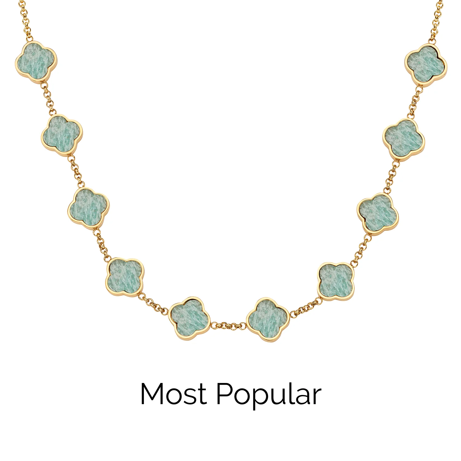 Amazonite Clover Custom Name Necklace (Gold)