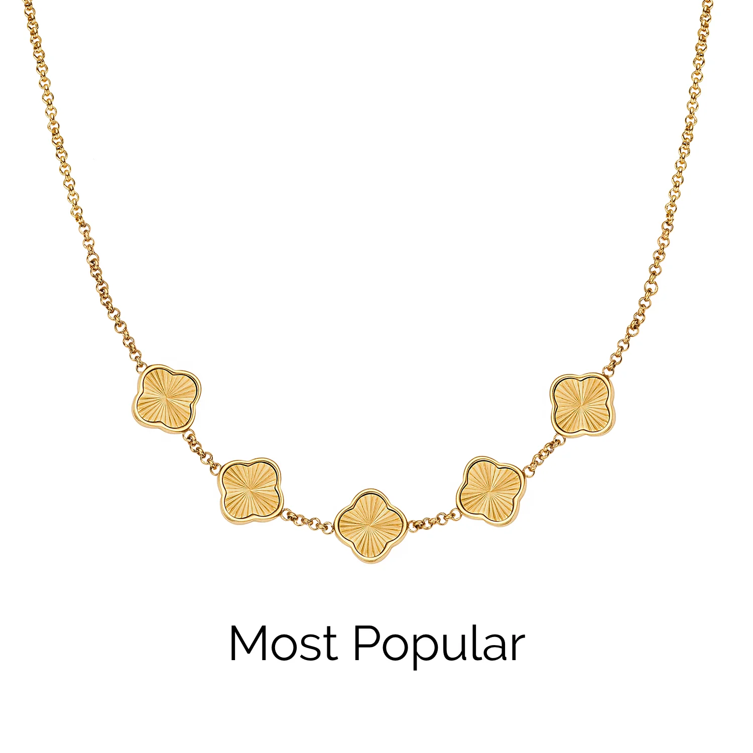 Textured Clover Custom Name Necklace (Gold)