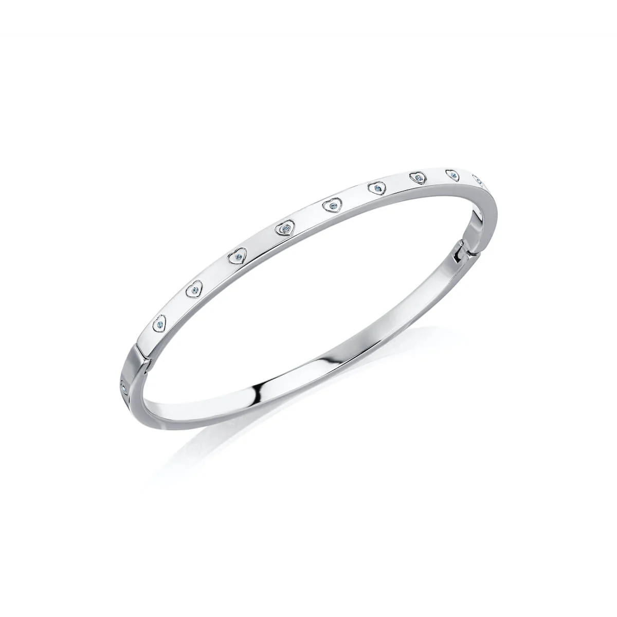 Crystal Heart Bangle & Multi Pearl Clover Bracelet Bundle (Silver)