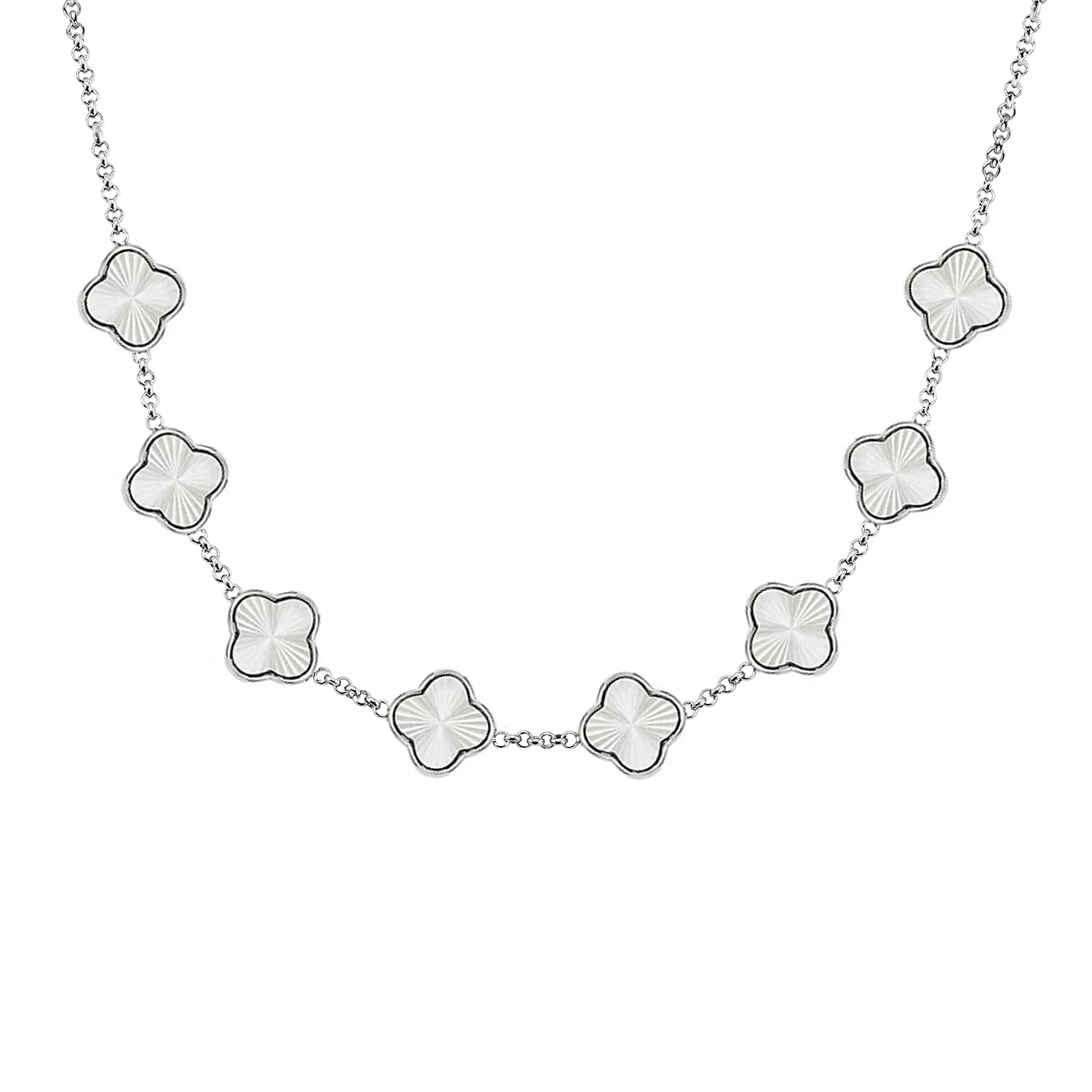 Textured Clover Custom Name Necklace (Silver)