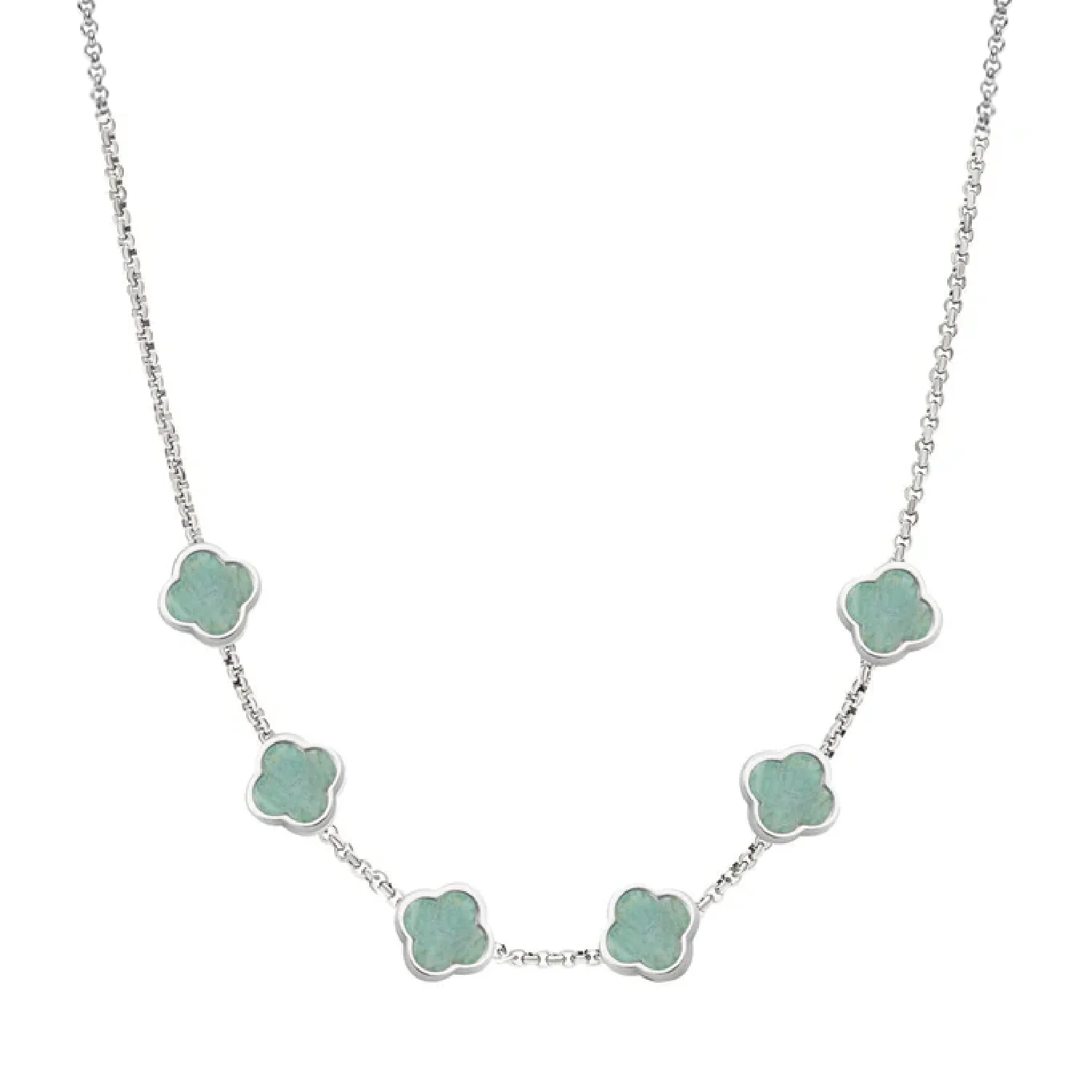 Amazonite Clover Custom Name Necklace (Silver)
