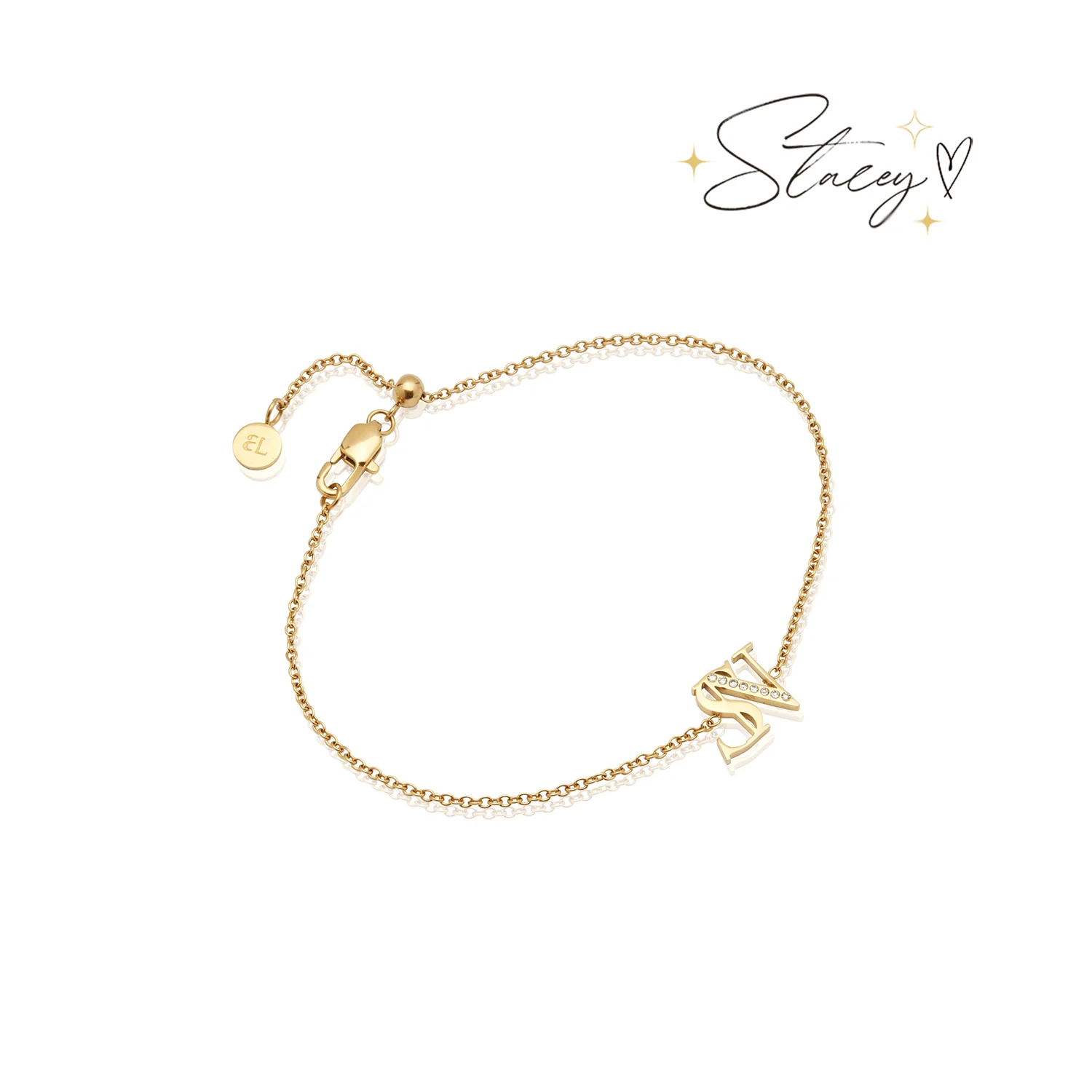Double Initial Crystal Bracelet (Gold)
