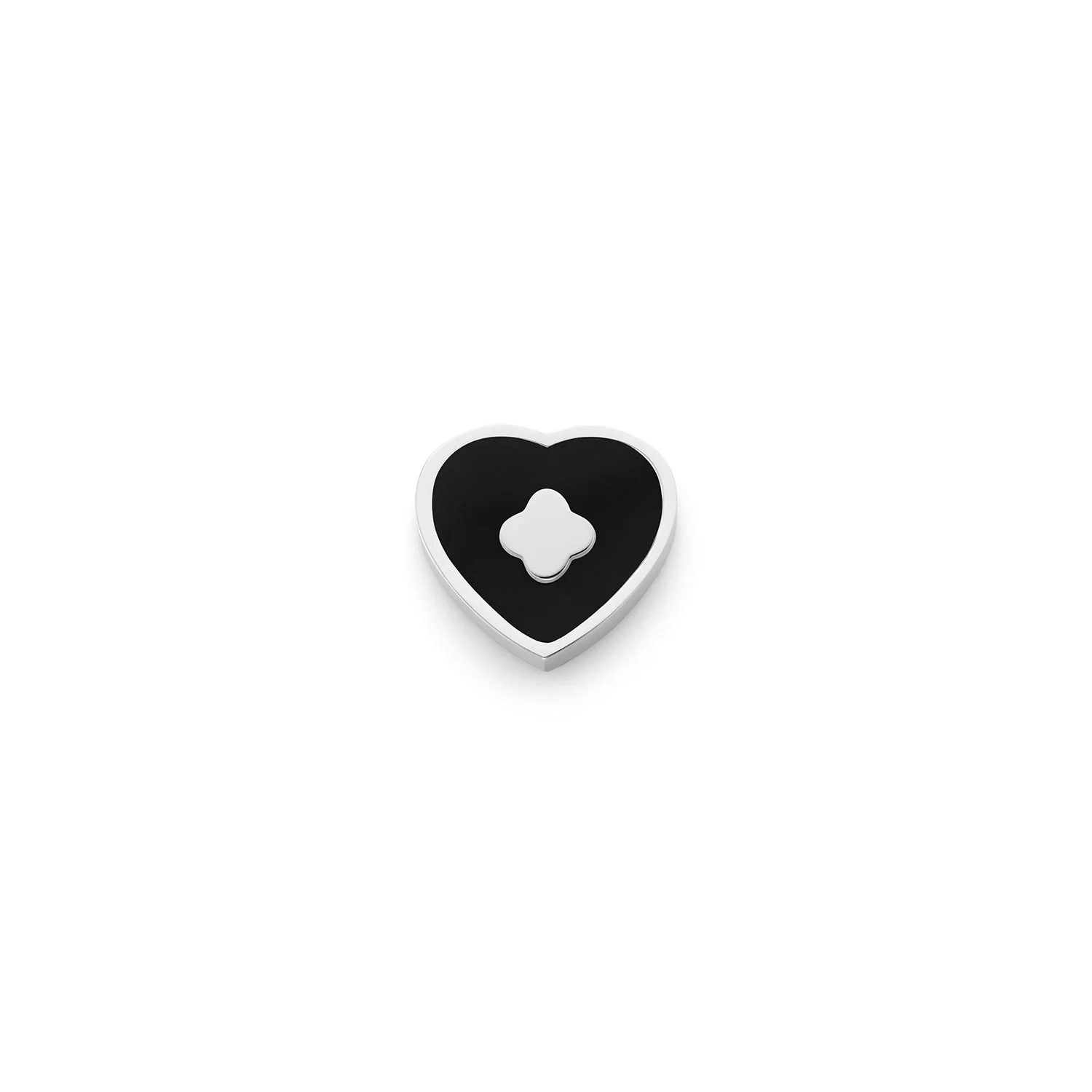 Black Enamel Heart Charms (Silver) - Clover