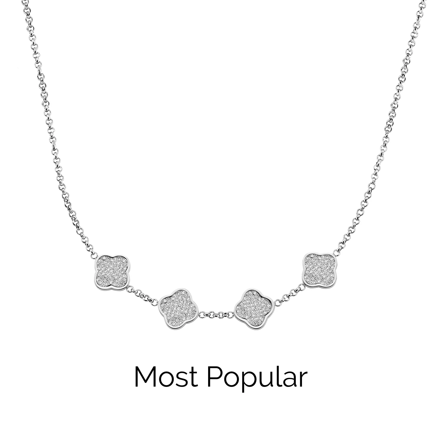 Shimmer Pavé Clover Necklace (Silver)
