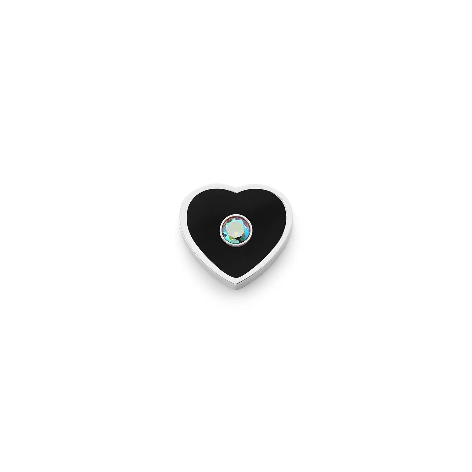 Black Enamel Heart Charms (Silver) - Birthstone