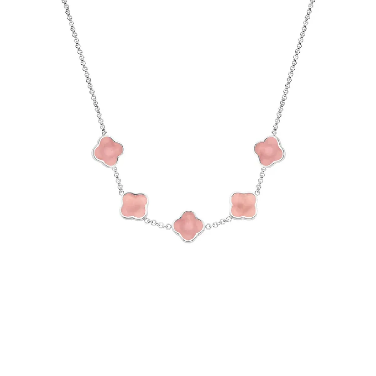 Rose Quartz Clover Custom Name Necklace (Silver)