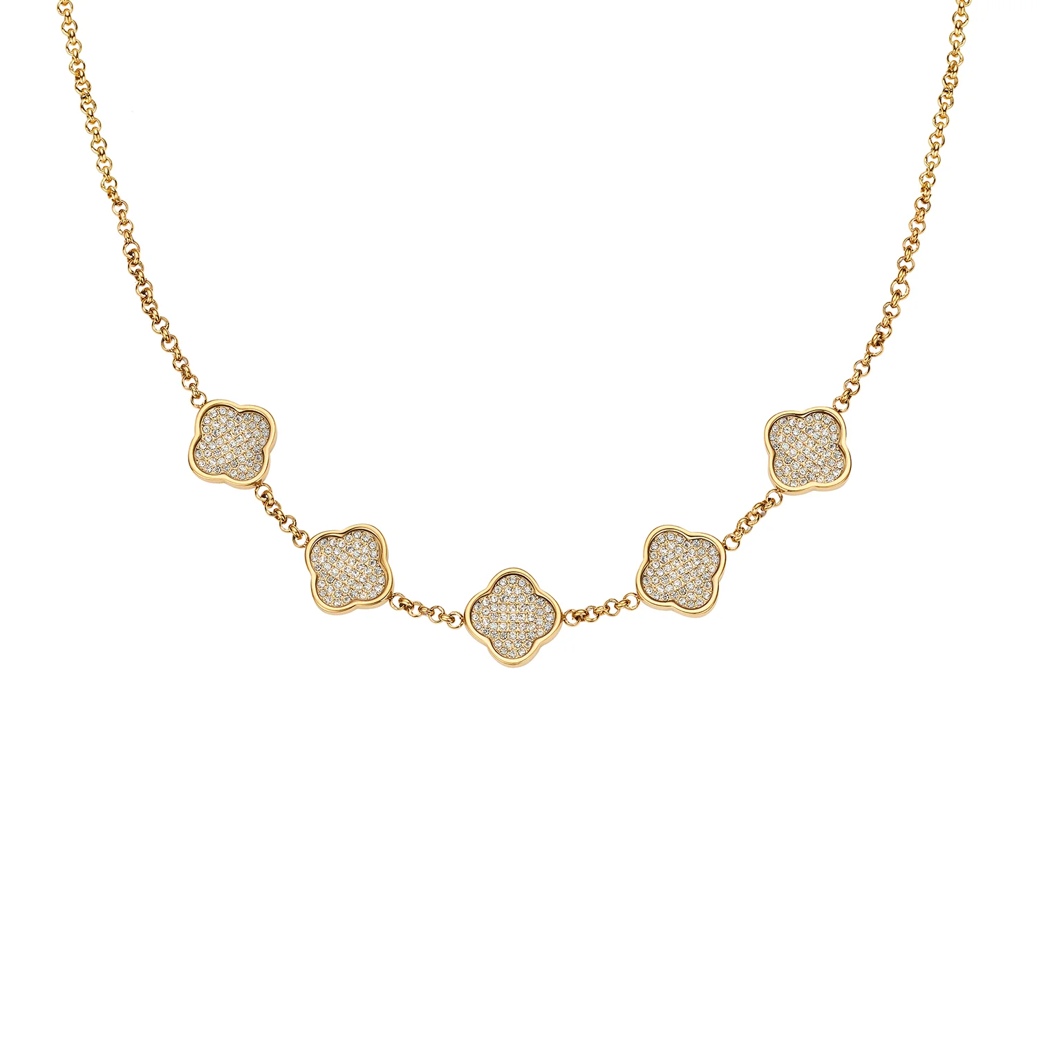 Shimmer Pavé Clover Necklace (Gold)