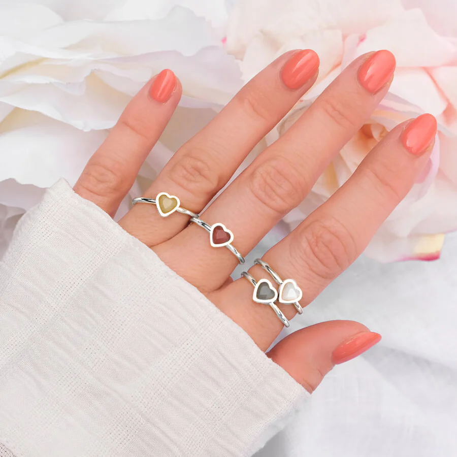 Mini Heart Birthstone Ring (Silver)