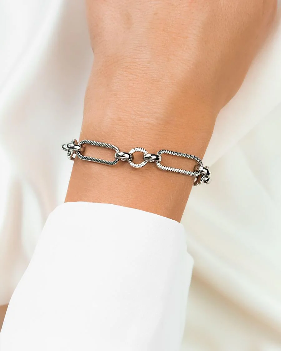 Heart Figaro Chain Necklace & Bracelet Bundle (Silver)