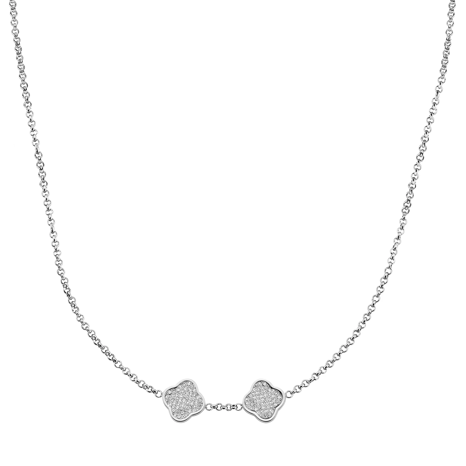 Shimmer Pavé Clover Necklace (Silver)