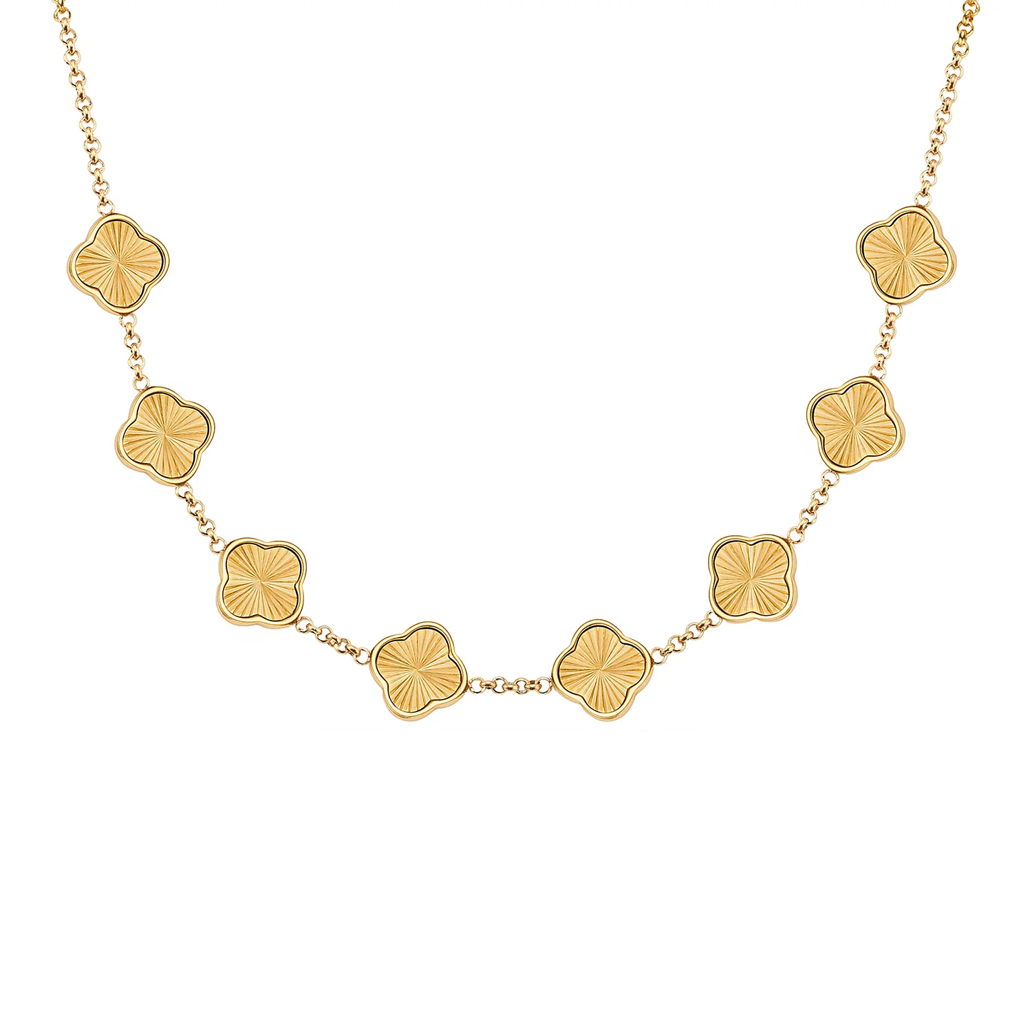 Textured Clover Custom Name Necklace (Gold)