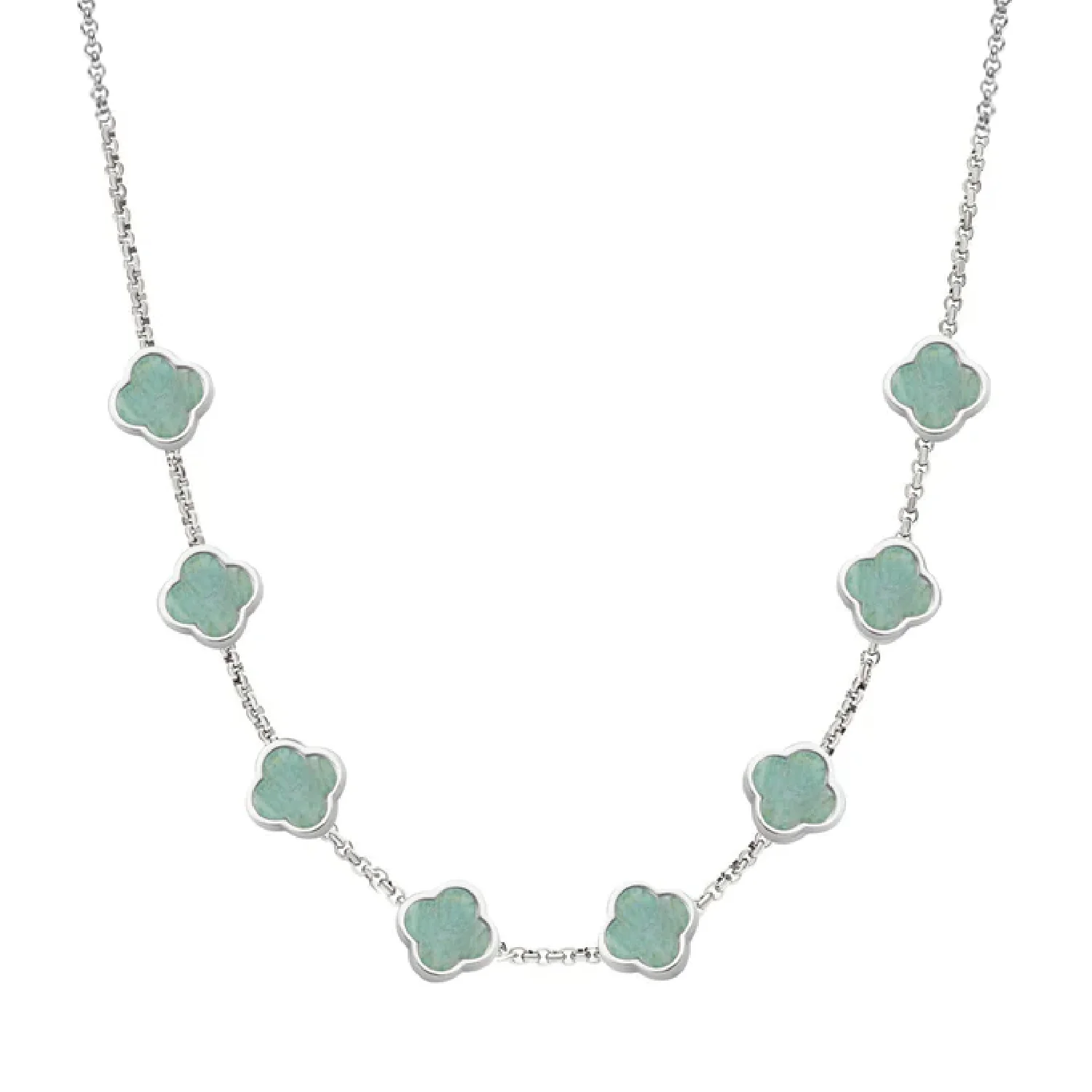 Amazonite Clover Custom Name Necklace (Silver)