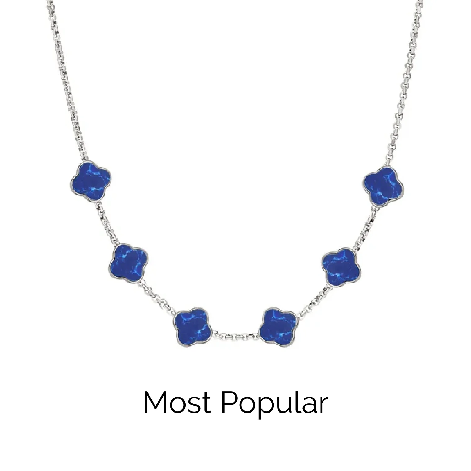 Blue Lace Agate Clover Custom Name Necklace (Silver)