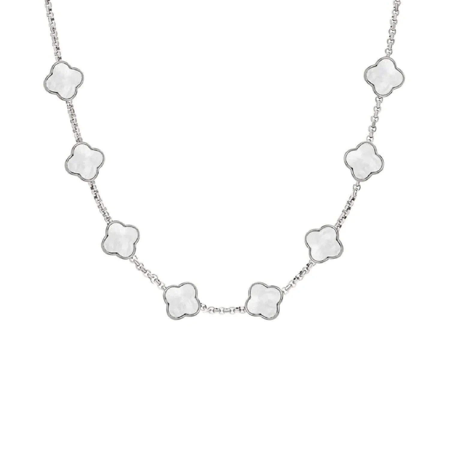 Pearl Clover Custom Name Necklace (Silver)