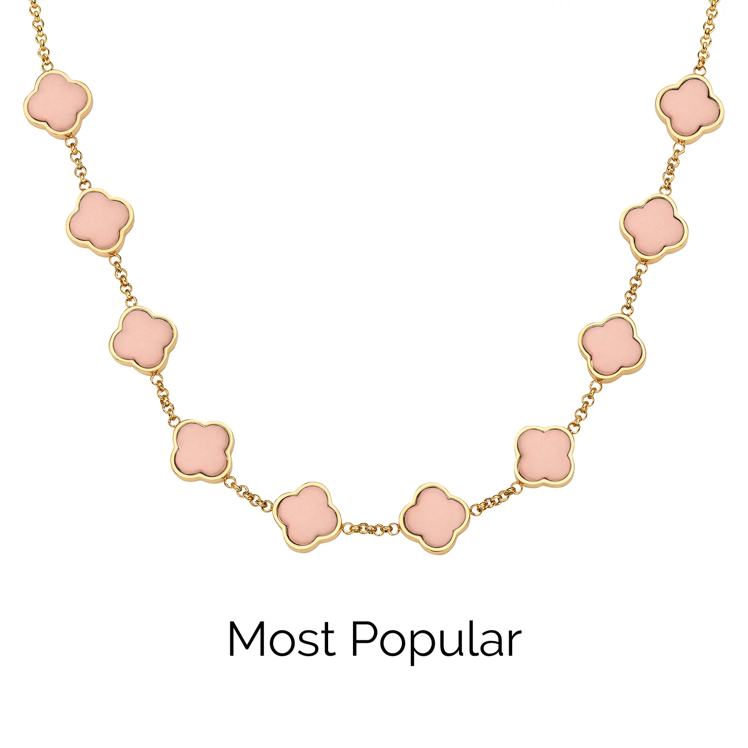 Rose Quartz Clover Custom Name Necklace (Gold)
