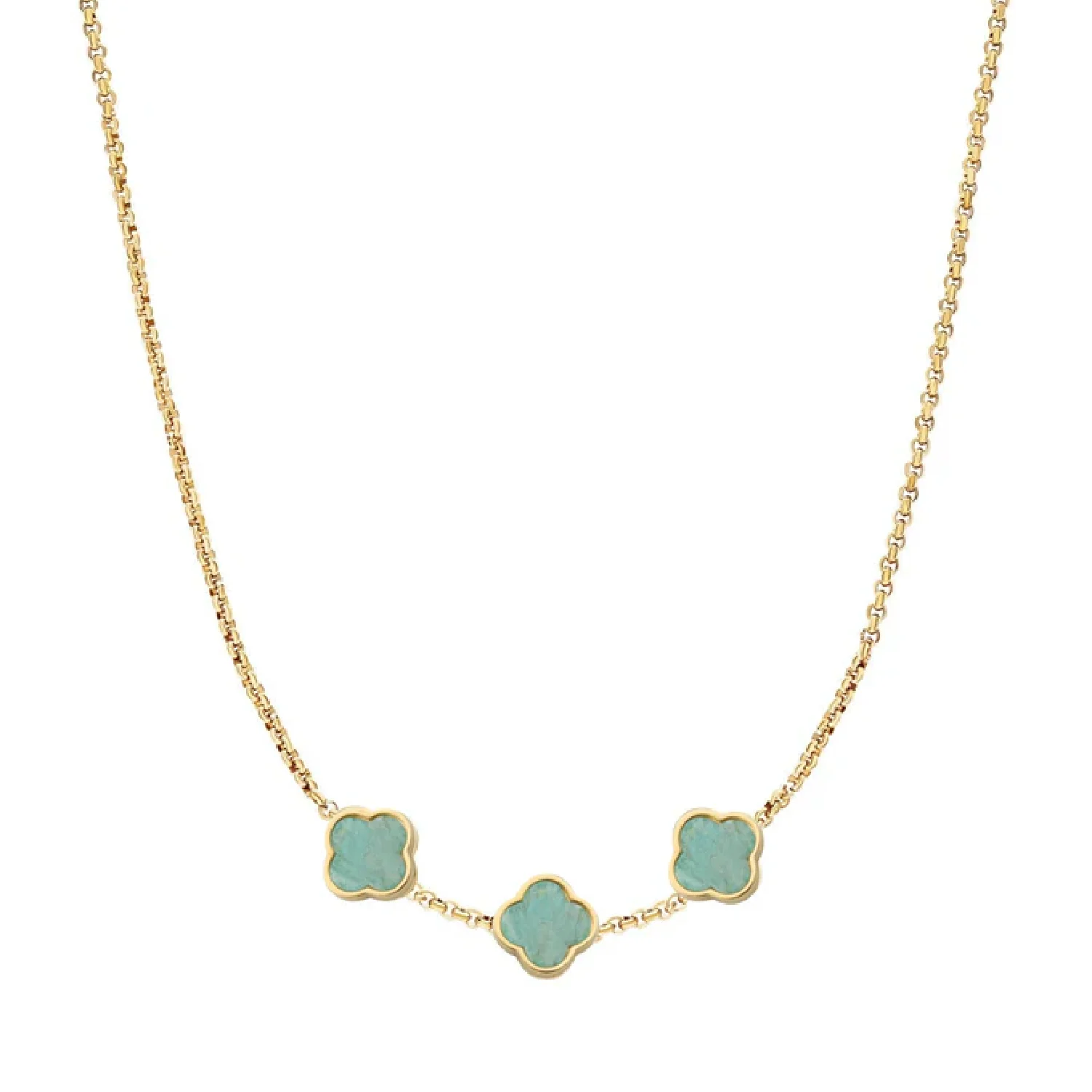 Amazonite Clover Custom Name Necklace (Gold)