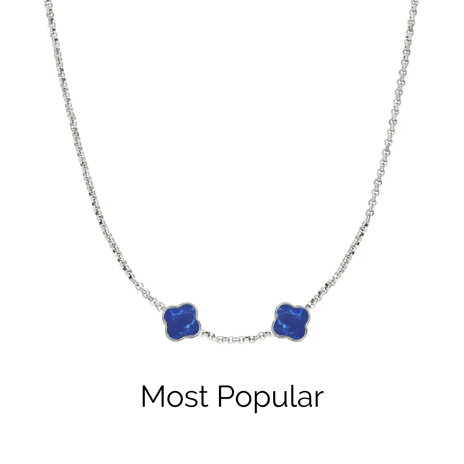 Blue Lace Agate Clover Custom Name Necklace (Silver)