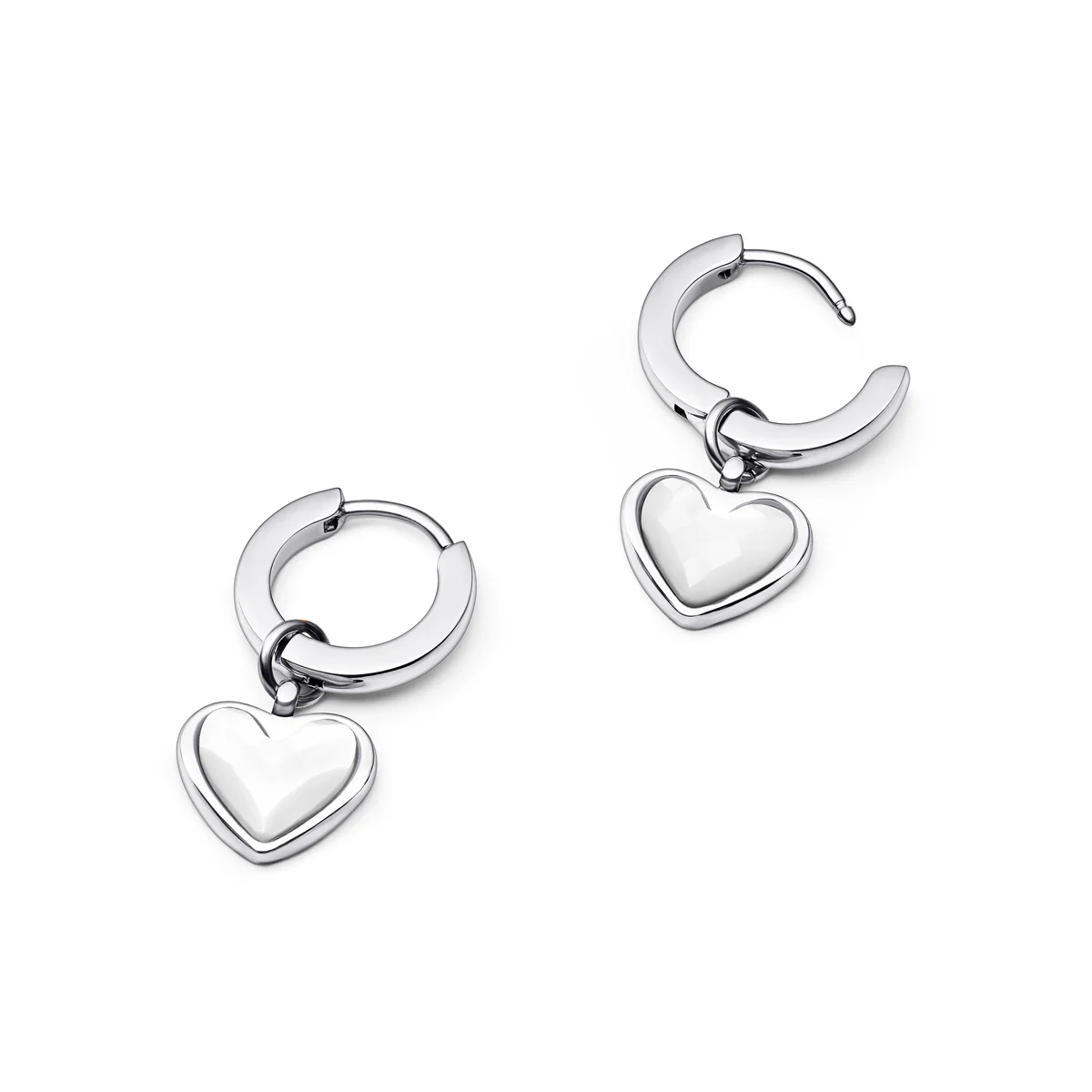 White Quartz Heart Huggie Earrings (Silver)