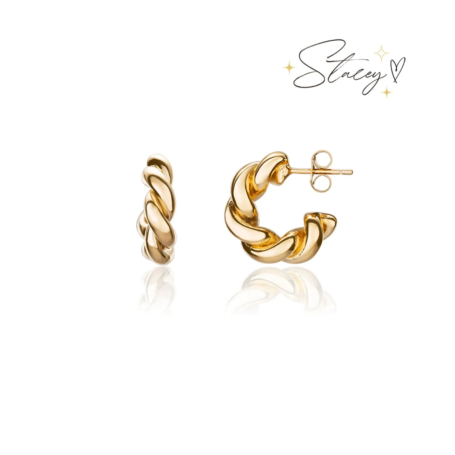 Twisted Huggie Hoop Earrings (Gold)